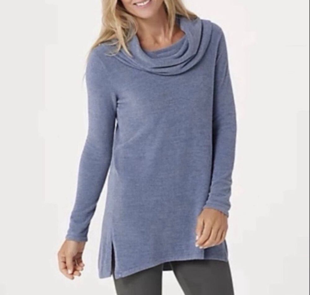 Barefoot Dreams CozyChic Ultra Lite Coastal Cowl Neck Tunic Sweater vintage blue